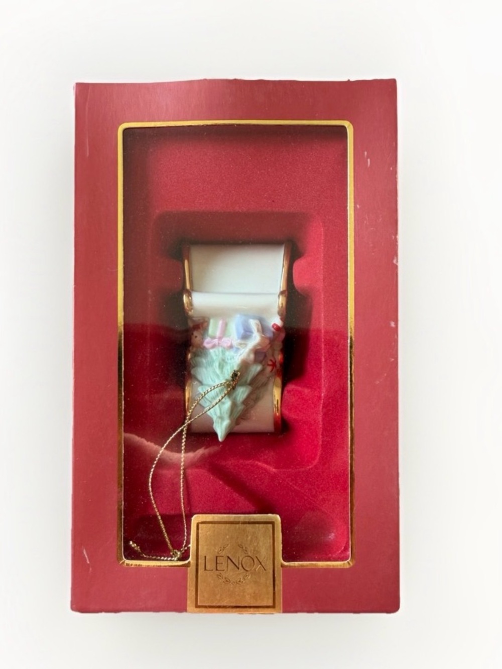 Lenox Porcelain Christmas Sleigh Ornament 761400 Hand Painted Gold Trim Holiday